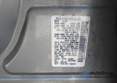 2009 Nissan Murano Sl z USA, uszkodzony, nr VIN JN8AZ18U79W018839